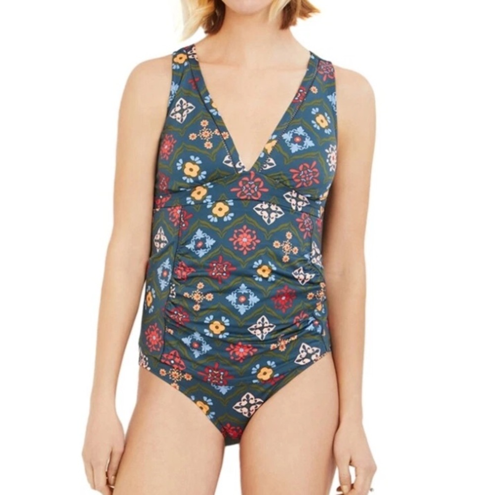 A Pea In The Pod Bikini Womens XS Green Paisley 2 Piece Maternity Tankini Swim